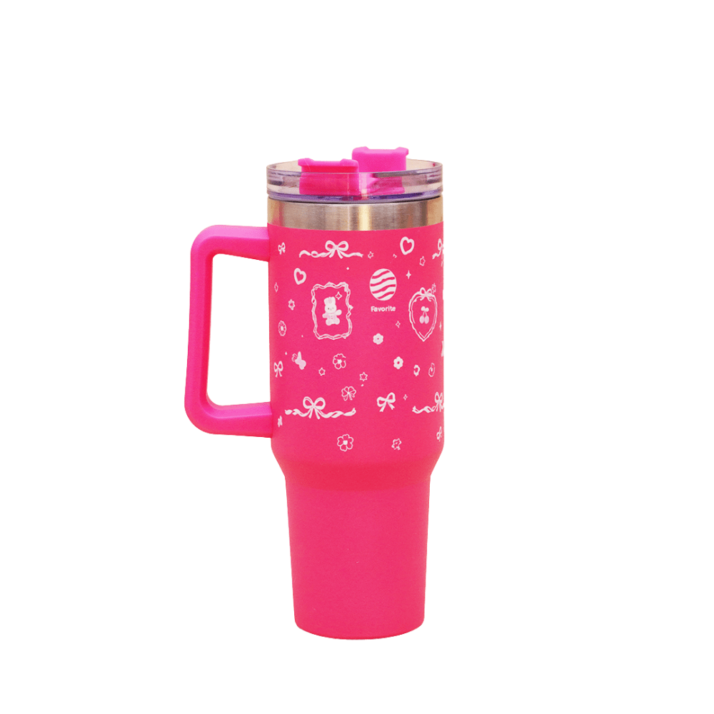 Kawaii Bow Print Design Pink Stainless Steel Tumbler - Memories InsiteKAWAI BOW DESIGN DARK PINK STANLEY WITHOUT CHARM